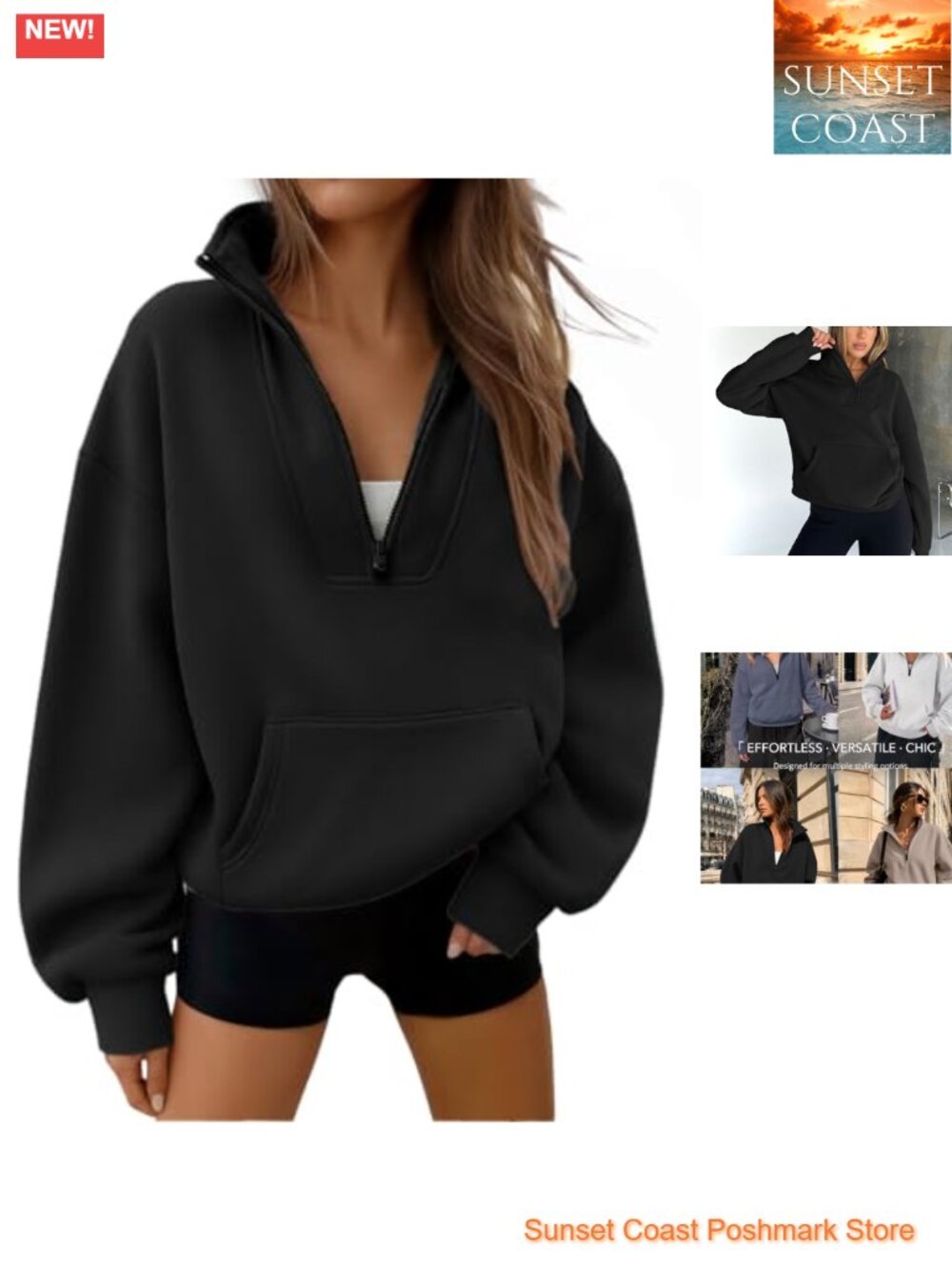 Womens Quarter Half Zip Pullover Hoodie Sweatshirt Cotton Polyester